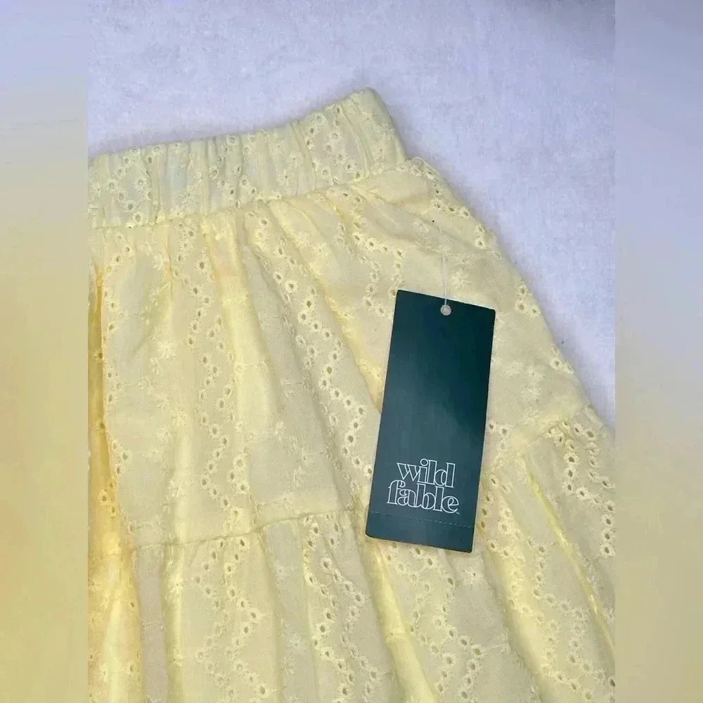 Women’s Skirt Tiered Ruffled Eyelet Yellow Elastic Waist WILD FABLE choose size - Picture 2 of 9
